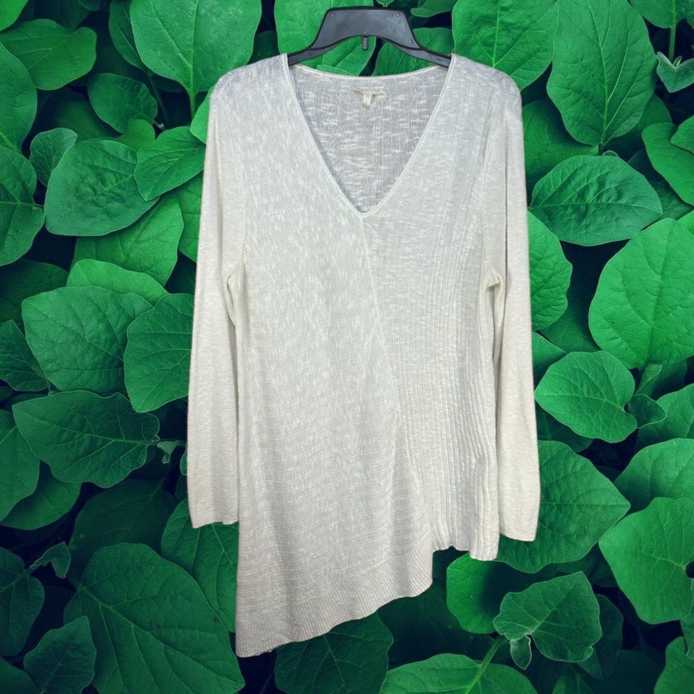 5 for $25🔥Eileen Fisher White Linen Blend Hem Long Sleeve Top Large